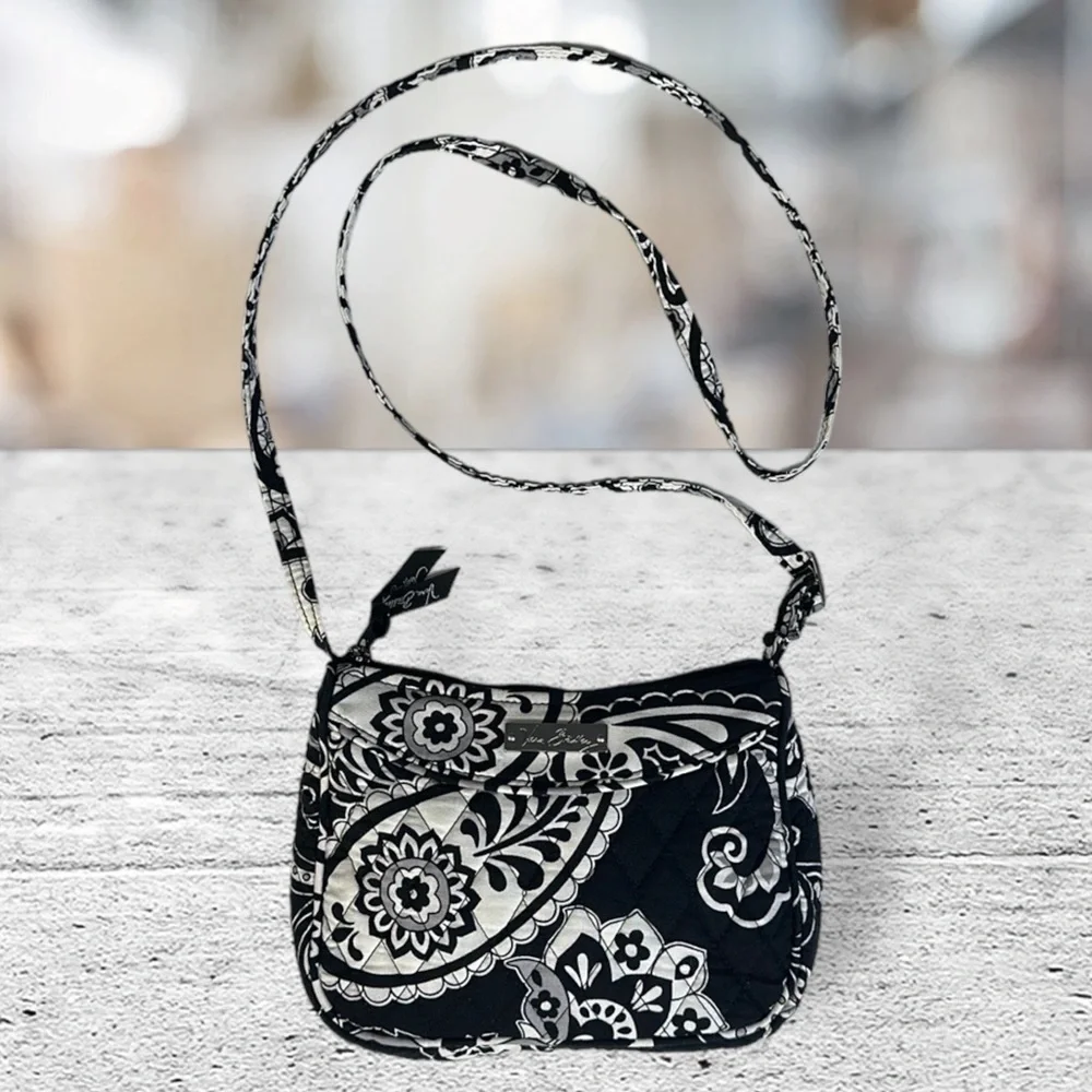 Vera Bradley Midnight Paisley Black White Crossbody Hipster Purse Shoulder Bag